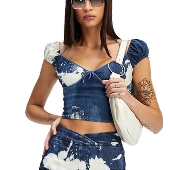 I.Am.Gia Despina Bleached Tie Dye Denim Halter Crop Top size XXS $90 - Picture 3 of 14
